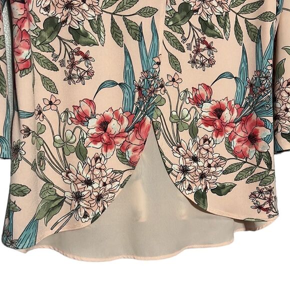 Floral Blouse Woman’s LP Petite Pink Tropical V-Neck 3/4 Sleeve Charter Club - Picture 8 of 10